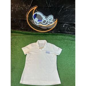 Nike Golf Shirt Womens Size MD White Polo Dri Fit ‎ Stretch Short Sleeve Active